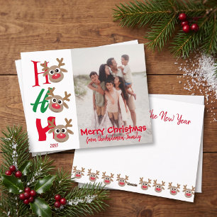 Cartes Pour Fêtes Annuelles Ho Ho Ho Joyeux Noël Photo de Famille de Renne