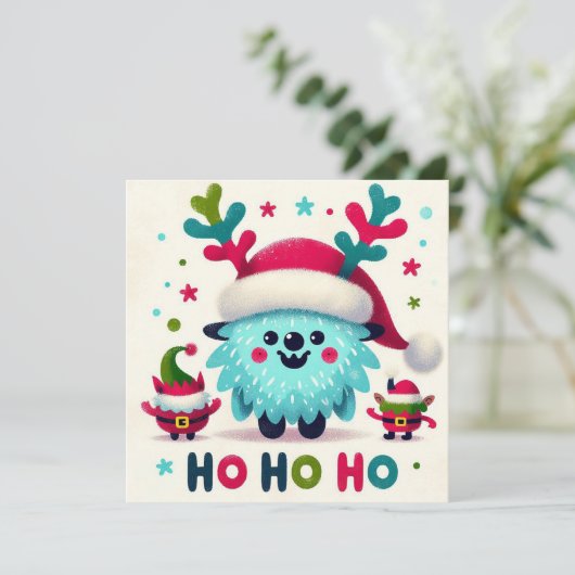 Cartes Pour Fêtes Annuelles HO HO HO mignon elfes de Père Noël (Debout devant)