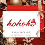 Cartes Pour Fêtes Annuelles Ho Ho Ho Noël personnalisé<br><div class="desc">Un délicieux Ho Ho Ho Père Noël vacances casquette salutations avec texte Carte vacances de Noël modèle - ajoutez votre propre texte à cette carte Joyeuses Fêtes - HEUREUX VACANCES .. de Ricaso conçu dans un schéma de couleurs rouge et blanc. Dispose d'un joli petit chapeau de Père Noël assis...</div>