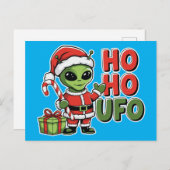 Cartes Pour Fêtes Annuelles Ho Ho UFO (Devant / Derrière)