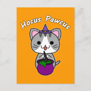 Cartes Pour Fêtes Annuelles Hocus Pawcus - Chat tigré gris - Écriture blanche