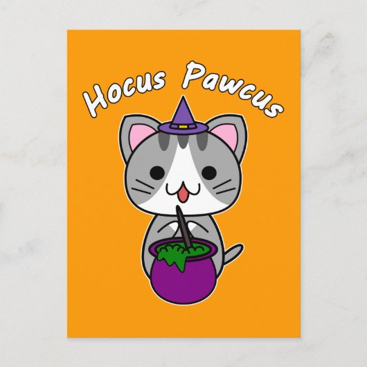 Cartes Pour Fêtes Annuelles Hocus Pawcus - Grey Tabby Chat - Écriture Blanche (Devant)
