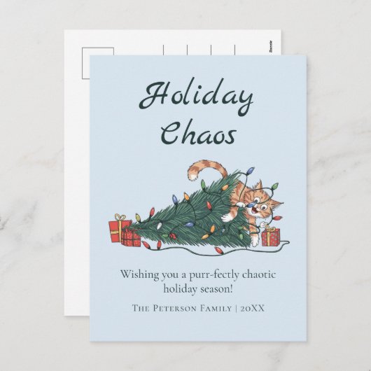 Cartes Pour Fêtes Annuelles Holiday Chaos Funny Cat Christmas Postcard (Devant / Derrière)