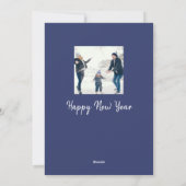 Cartes Pour Fêtes Annuelles Holiday Joyful Script Bleu Blanc Flocon de Neige 1 (Dos)