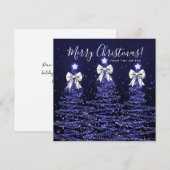 Cartes Pour Fêtes Annuelles Holiday Navy Blue Christmas Trees Greeting Silver  (Devant / Derrière)