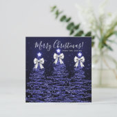 Cartes Pour Fêtes Annuelles Holiday Navy Blue Christmas Trees Greeting Silver  (Debout devant)
