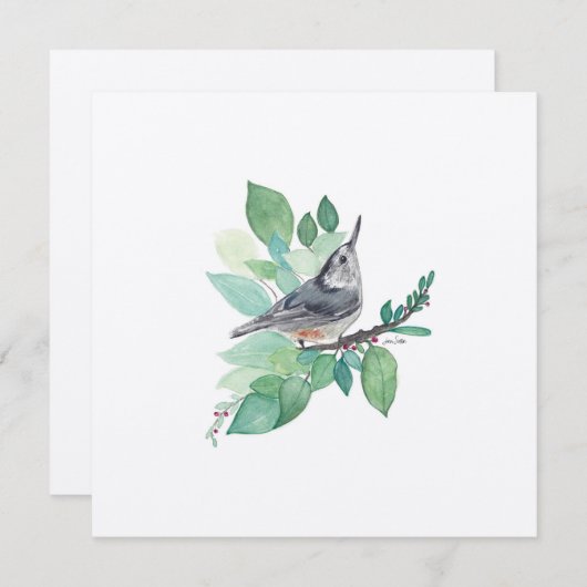 Cartes Pour Fêtes Annuelles Holiday Nuthatch Bird (Devant / Derrière)