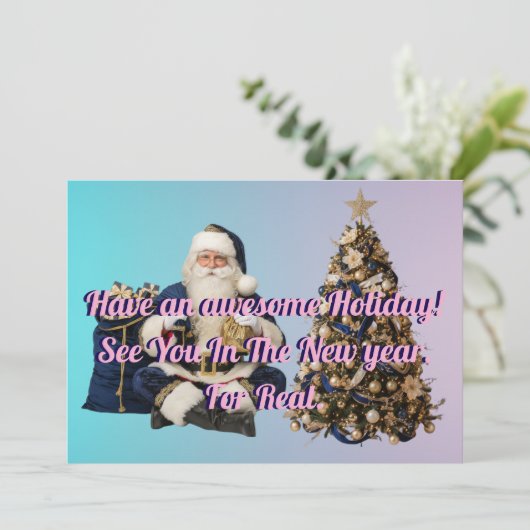 Cartes Pour Fêtes Annuelles Holidays greeting with Tree And Santa claus (Debout devant)