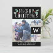 Cartes Pour Fêtes Annuelles Hollies moderne Monogramme 3 Photo Noël (Debout devant)