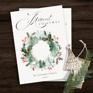 Cartes Pour Fêtes Annuelles Holly Baies Pin Arbre Neige Couronne de Noël