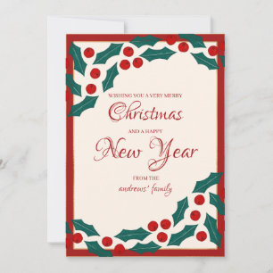 Cartes Pour Fêtes Annuelles Holly Berries Ivy Feuille frontière fête de Noël