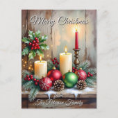 Cartes Pour Fêtes Annuelles Holly Berries Pine Cones Noël rustique (Devant)