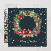 Cartes Pour Fêtes Annuelles Holly Berries Pine Cones Wreath Photo (Devant / Derrière)