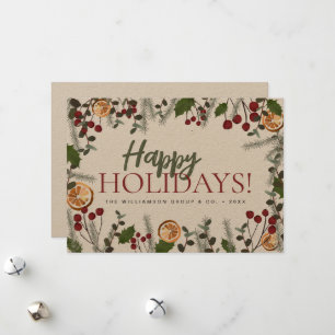 Cartes Pour Fêtes Annuelles Holly Berries Pine XMAS Joyeuses Fêtes Entreprise