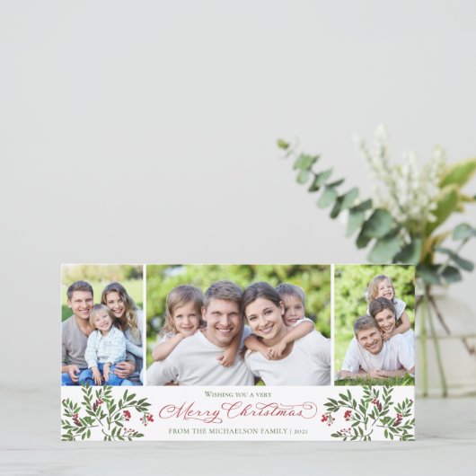 Cartes Pour Fêtes Annuelles Holly Berry 3 Photo Noël moderne (Debout devant)