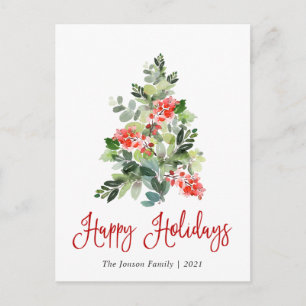 Cartes Pour Fêtes Annuelles Holly Berry Arbre de Noël Salutation Aquarelle Hol