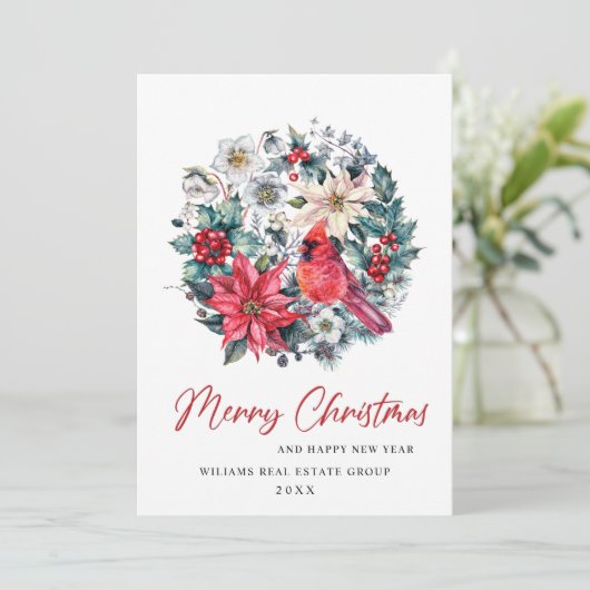 Cartes Pour Fêtes Annuelles Holly Berry Cardinal Christmas Salutation d'entrep (Debout devant)