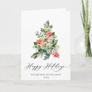 Cartes Pour Fêtes Annuelles Holly Berry Christmas Tree Salutation d'entreprise