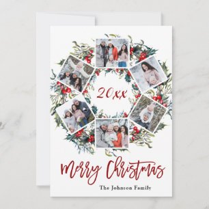 Cartes Pour Fêtes Annuelles Holly Berry Christmas Wreath 6 PHOTO Salutation