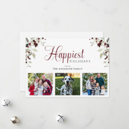 Cartes Pour Fêtes Annuelles Holly Berry Happiest Holidays Photo Christmas
