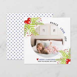 Cartes Pour Fêtes Annuelles Holly berry Peace Love Joy bleu Christmas photo