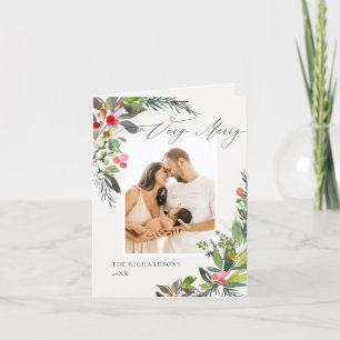 Cartes Pour Fêtes Annuelles Holly Berry Pine Très Joyeux cadre photo de Noël