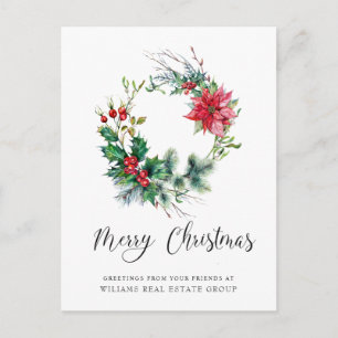 Cartes Pour Fêtes Annuelles Holly Berry Poinsettia Wreath Entreprise Noël
