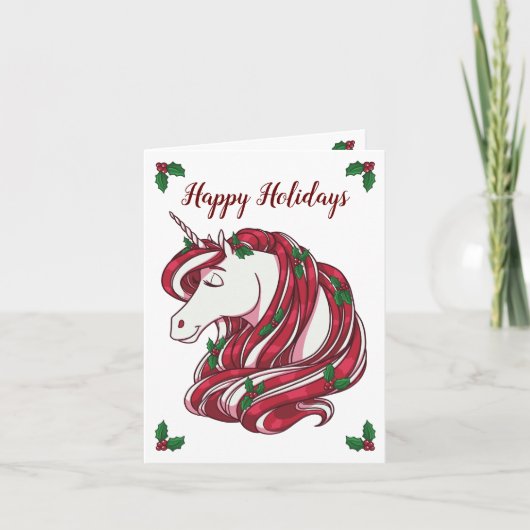 Cartes Pour Fêtes Annuelles Holly Berry Unicorn (Devant)