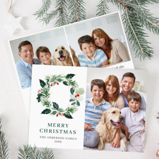 Cartes Pour Fêtes Annuelles Holly Berry Wreath Noël Salutation 3 PHOTO