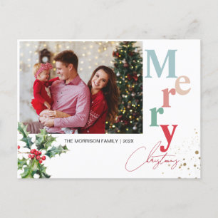Cartes Pour Fêtes Annuelles Holly Branches une photo de famille Noël