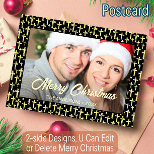 Cartes Pour Fêtes Annuelles Holly Cross Famille Photo Noël Foi religieuse