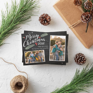 Cartes Pour Fêtes Annuelles Holly et Berries Joyeux Noël Deux photos