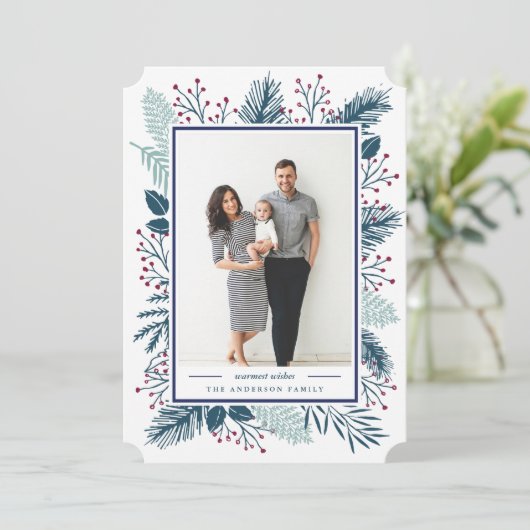 Cartes Pour Fêtes Annuelles Holly et Pine| Les souhaits les plus chaleureux (Debout devant)