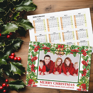 Cartes Pour Fêtes Annuelles Holly Feuilles et Berries Calendrier photo personn