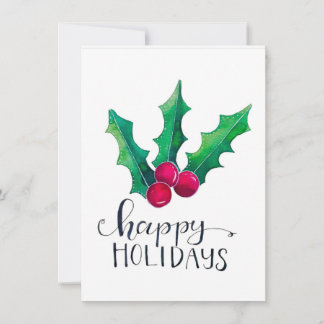 Cartes Pour Fêtes Annuelles Holly - Happy Holidays Aquarelle FLAT