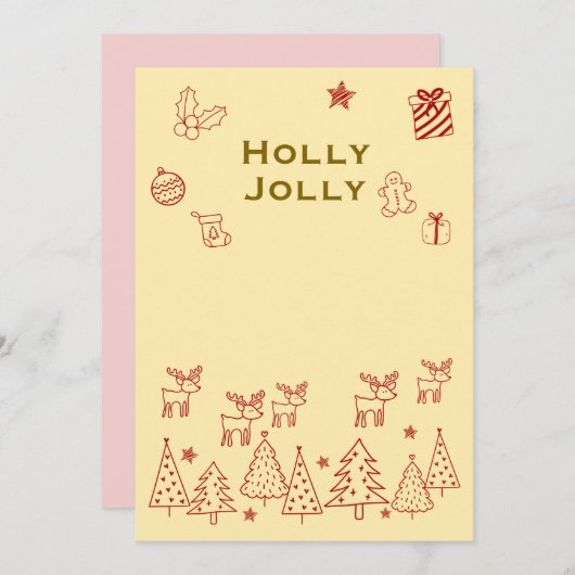 Cartes Pour Fêtes Annuelles 『Holly Jolly』トナカイのかわいいクリスマスカード♡ (Devant / Derrière)