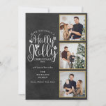 Cartes Pour Fêtes Annuelles Holly Jolly Chalkboard 3 Photo Collage<br><div class="desc">Un design de vacances Holly Jolly 3 photo collage élégant pour vous de personnaliser avec vos photos préférées dans des cadres en or, message, noms et année sur un arrière - plan de tableau noir. L'envers comporte des flocons de neige tombant sur un arrière - plan de tableau de bord...</div>