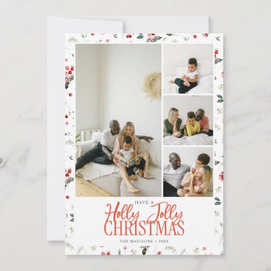 Cartes Pour Fêtes Annuelles Holly Jolly Christmas Brush Script 5 Photo (Devant)