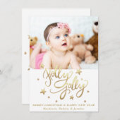 Cartes Pour Fêtes Annuelles Holly Jolly | Élégant script de faux or (Devant / Derrière)