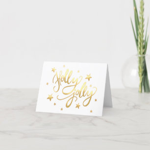 Cartes Pour Fêtes Annuelles Holly Jolly   Élégant script de faux or