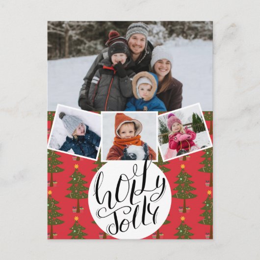 Cartes Pour Fêtes Annuelles Holly Jolly Fun Script Noël Pine Tree Festive (Devant)