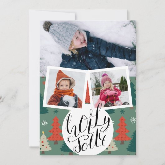 Cartes Pour Fêtes Annuelles Holly Jolly Jolly Script amusant Noël Pine Tree ph (Devant)