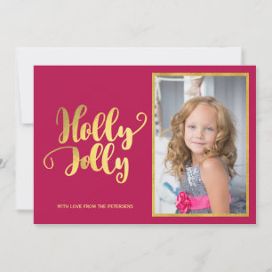 Cartes Pour Fêtes Annuelles Holly Jolly magenta or calligraphie script