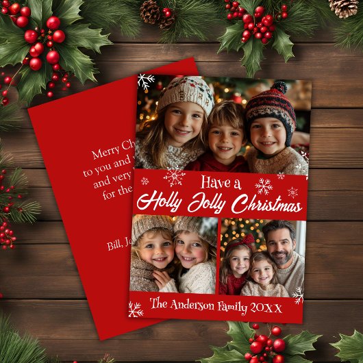 Cartes Pour Fêtes Annuelles Holly Jolly Noël Famille Photo Classique