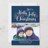 Cartes Pour Fêtes Annuelles Holly Jolly Photo bleue de la marine de Noël (Devant)
