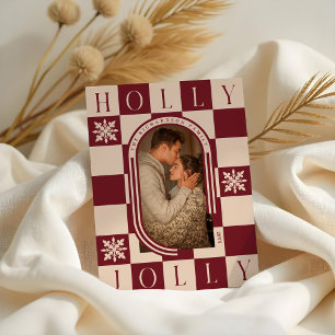 Cartes Pour Fêtes Annuelles Holly Jolly Retro Checker Arch de Noël Photo