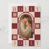 Cartes Pour Fêtes Annuelles Holly Jolly Retro Checker Arch de Noël Photo (Devant)