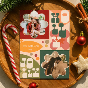 Cartes Pour Fêtes Annuelles Holly Jolly Retro Géométrique Photo florale de Noë