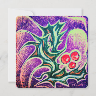 Cartes Pour Fêtes Annuelles Holly Leaf et Berry coloré