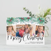 Cartes Pour Fêtes Annuelles Holly Mistletoe 3 Photo Joyeux Script de Noël (Debout devant)